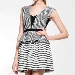 BCBG Piper Black and White Stripe Peplum Dress